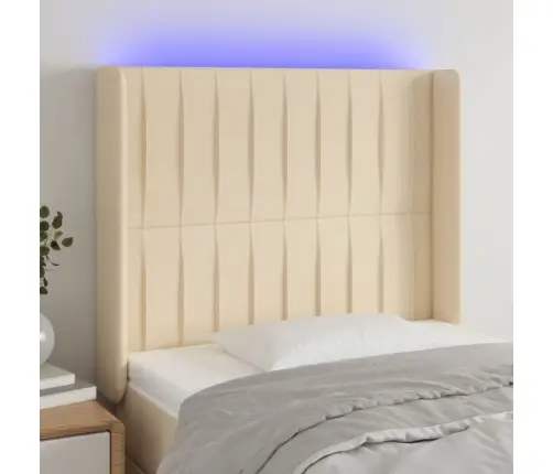 Gultas Galvgalis Ar Led, 103X16X118/128 Cm, Krēmkrāsas Audums Vidaxl