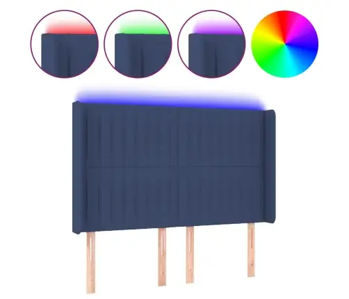 Gultas Galvgalis Ar Led, 147X16X118/128 Cm, Zils Audums Vidaxl