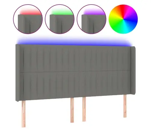 Gultas Galvgalis Ar Led, 163X16X118/128 Cm, Tumši Pelēks Audums Vidaxl