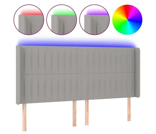 Gultas Galvgalis Ar Led, 183X16X118/128 Cm, Gaiši Pelēks Audums Vidaxl