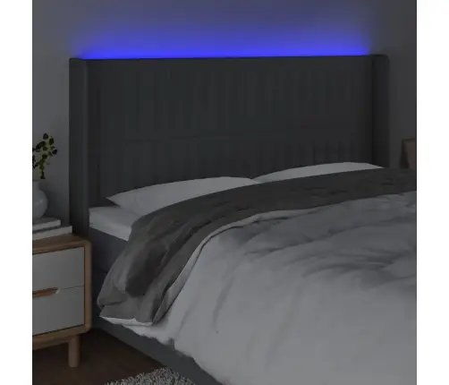 Gultas Galvgalis Ar Led, 183X16X118/128 Cm, Tumši Pelēks Audums Vidaxl