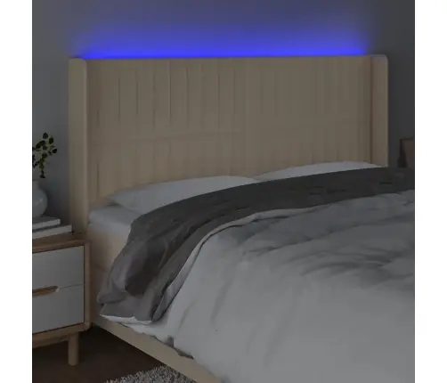 Gultas Galvgalis Ar Led, 203X16X118/128 Cm, Krēmkrāsas Audums Vidaxl
