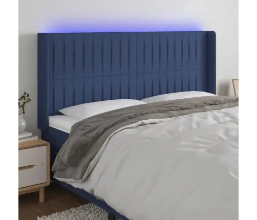 Gultas Galvgalis Ar Led, 203X16X118/128 Cm, Zils Audums Vidaxl