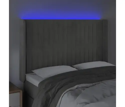 Gultas Galvgalis Ar Led, 147X16X118/128 Cm, Gaiši Pelēks Samts Vidaxl