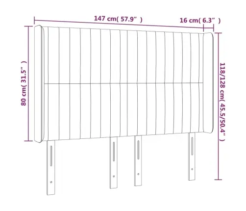 Gultas Galvgalis Ar Led, 147X16X118/128 Cm, Tumši Pelēks Samts Vidaxl