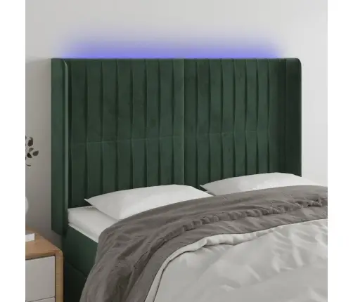 Gultas Galvgalis Ar Led, 147X16X118/128 Cm, Tumši Zaļš Samts Vidaxl
