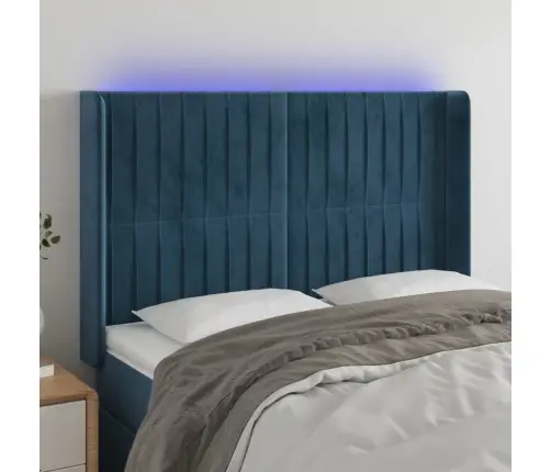 Gultas Galvgalis Ar Led, 147X16X118/128 Cm, Tumši Zils Samts Vidaxl