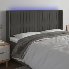 Gultas Galvgalis Ar Led, 163X16X118/128 Cm, Tumši Pelēks Samts Vidaxl