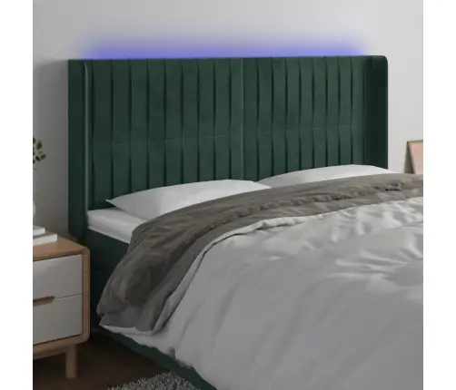Gultas Galvgalis Ar Led, 163X16X118/128 Cm, Tumši Zaļš Samts Vidaxl