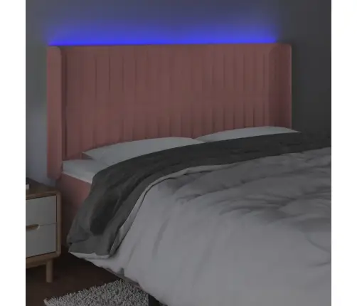 Gultas Galvgalis Ar Led, 163X16X118/128 Cm, Rozā Samts Vidaxl
