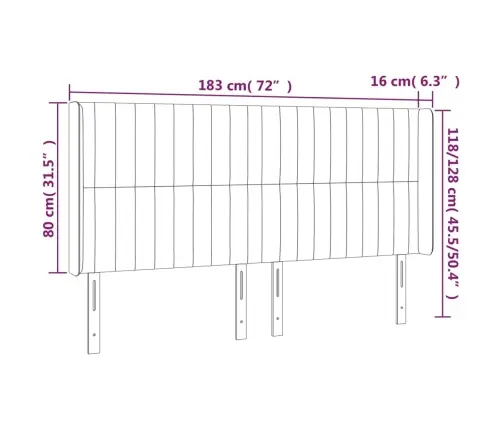 Gultas Galvgalis Ar Led, 183X16X118/128 Cm, Gaiši Pelēks Samts Vidaxl