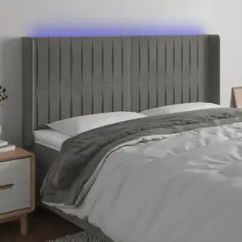 Gultas Galvgalis Ar Led, 183X16X118/128 Cm, Gaiši Pelēks Samts Vidaxl