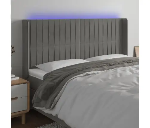 Gultas Galvgalis Ar Led, 183X16X118/128 Cm, Gaiši Pelēks Samts Vidaxl