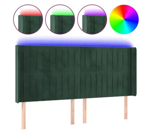Gultas Galvgalis Ar Led, 183X16X118/128 Cm, Tumši Zaļš Samts Vidaxl
