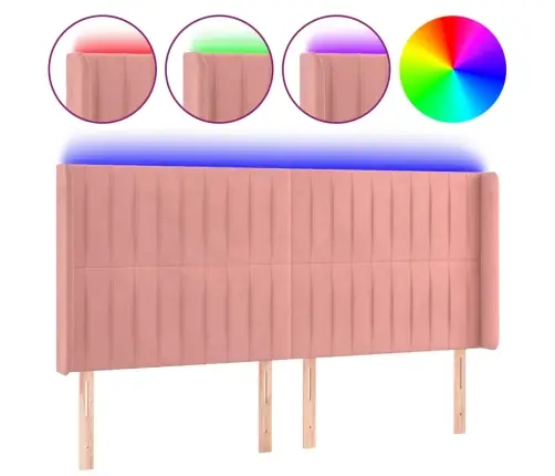 Gultas Galvgalis Ar Led, 183X16X118/128 Cm, Rozā Samts Vidaxl Gultas Galvgalis Ar Led, 183X16X118/128 Cm, Rozā Samts Vidaxl