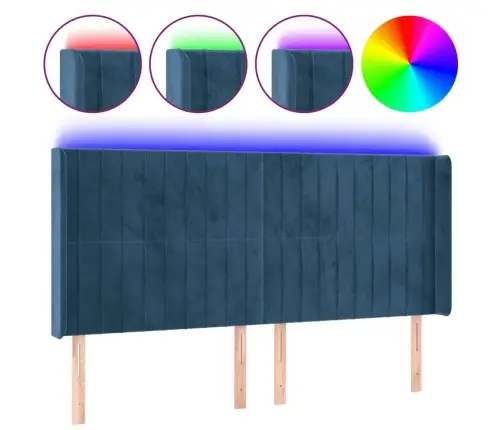 Gultas Galvgalis Ar Led, 203X16X118/128 Cm, Tumši Zils Samts Vidaxl