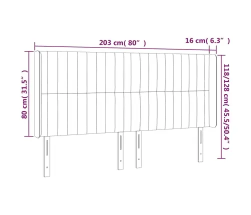 Gultas Galvgalis Ar Led, 203X16X118/128 Cm, Tumši Zils Samts Vidaxl