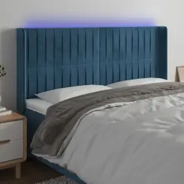 Gultas Galvgalis Ar Led, 203X16X118/128 Cm, Tumši Zils Samts Vidaxl