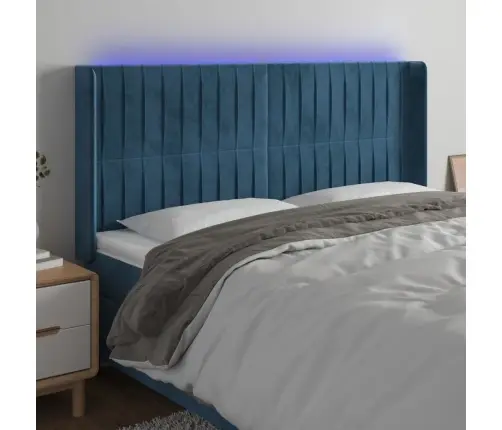 Gultas Galvgalis Ar Led, 203X16X118/128 Cm, Tumši Zils Samts Vidaxl
