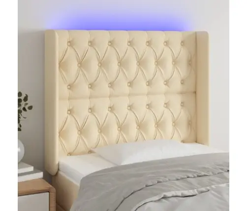 Led-Voodipeats, Kreemjas, 93X16X118/128 cm Kangas Led-Voodipeats, Kreemjas, 93X16X118/128 cm Kangas