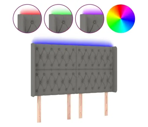 Gultas Galvgalis Ar Led, 147X16X118/128 Cm, Tumši Pelēks Audums Vidaxl