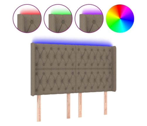 Gultas Galvgalis Ar Led, 147X16X118/128 Cm, Pelēkbrūns Audums Vidaxl