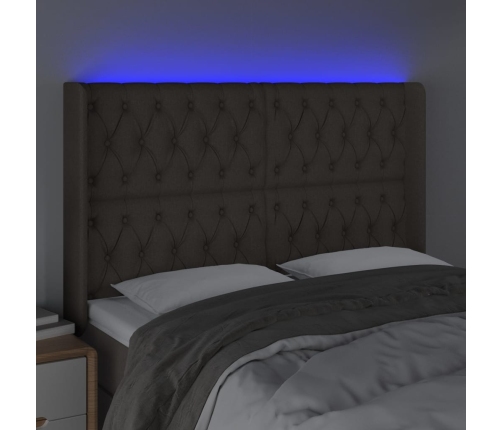 Gultas Galvgalis Ar Led, 147X16X118/128 Cm, Pelēkbrūns Audums Vidaxl