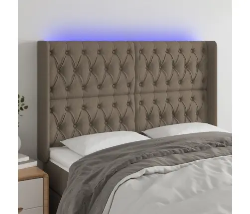 Gultas Galvgalis Ar Led, 163X16X118/128 Cm, Pelēkbrūns Audums Vidaxl