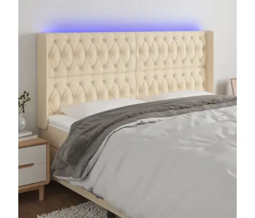 Gultas Galvgalis Ar Led, 183X16X118/128 Cm, Krēmkrāsas Audums Vidaxl