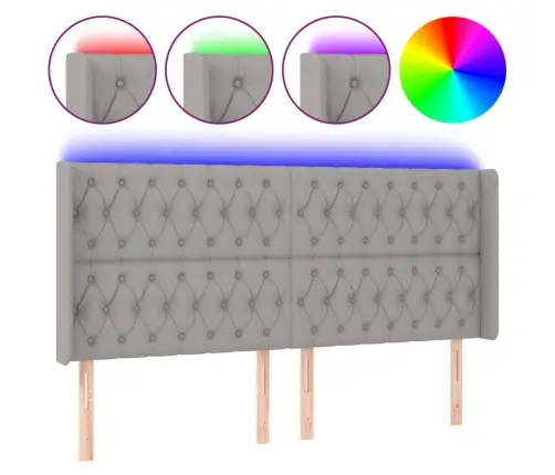 Gultas Galvgalis Ar Led, 203X16X118/128 Cm, Gaiši Pelēks Audums Vidaxl