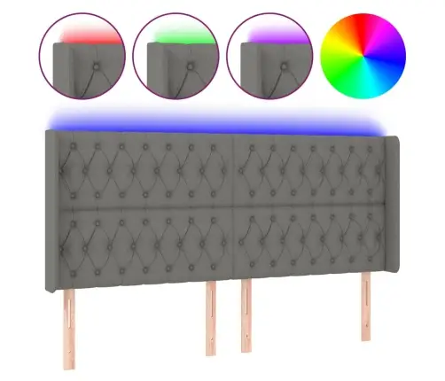 Gultas Galvgalis Ar Led, 203X16X118/128 Cm, Tumši Pelēks Audums Vidaxl