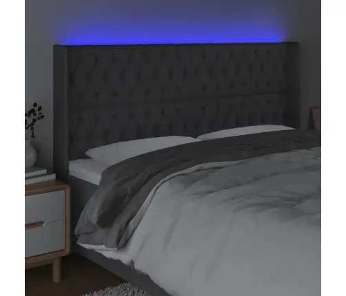 Gultas Galvgalis Ar Led, 203X16X118/128 Cm, Tumši Pelēks Audums Vidaxl