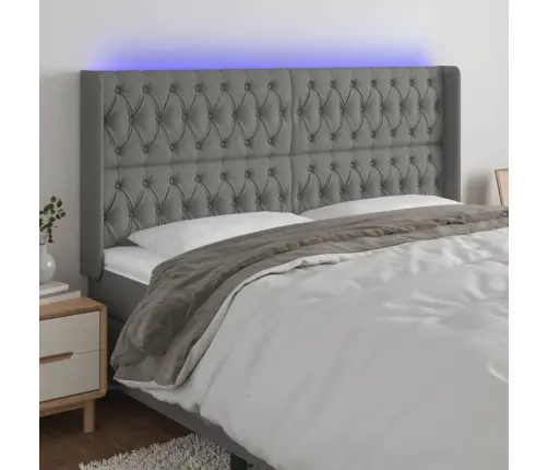 Gultas Galvgalis Ar Led, 203X16X118/128 Cm, Tumši Pelēks Audums Vidaxl