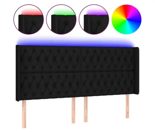 Gultas Galvgalis Ar Led, 203X16X118/128 Cm, Melns Audums Vidaxl