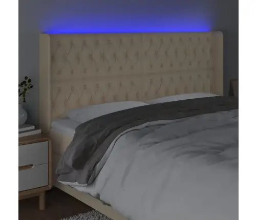 Gultas Galvgalis Ar Led, 203X16X118/128 Cm, Krēmkrāsas Audums Vidaxl