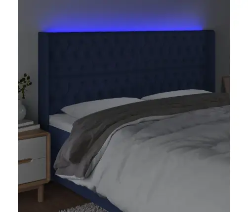 Gultas Galvgalis Ar Led, 203X16X118/128 Cm, Zils Audums Vidaxl