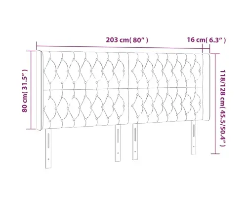 Gultas Galvgalis Ar Led, 203X16X118/128 Cm, Zils Audums Vidaxl