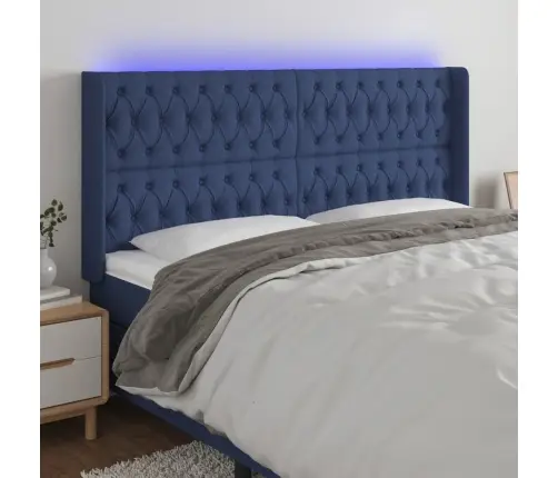 Gultas Galvgalis Ar Led, 203X16X118/128 Cm, Zils Audums Vidaxl