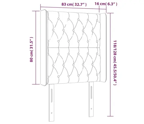 Gultas Galvgalis Ar Led, 83X16X118/128 Cm, Gaiši Pelēks Samts Vidaxl