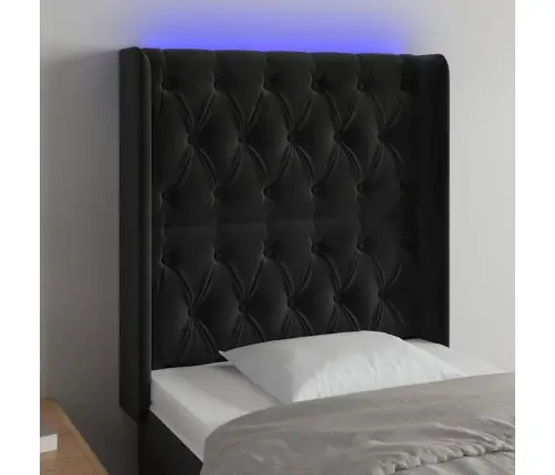 Gultas Galvgalis Ar Led, 83X16X118/128 Cm, Melns Samts Vidaxl