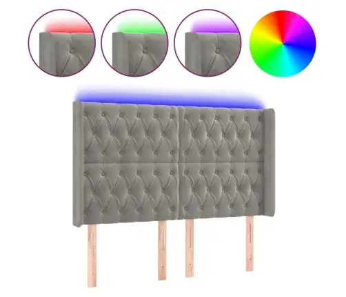 Gultas Galvgalis Ar Led, 147X16X118/128 Cm, Gaiši Pelēks Samts Vidaxl