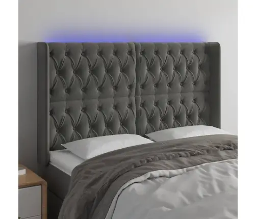 Gultas Galvgalis Ar Led, 147X16X118/128 Cm, Tumši Pelēks Samts Vidaxl