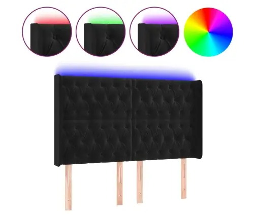 Gultas Galvgalis Ar Led, 147X16X118/128 Cm, Melns Samts Vidaxl