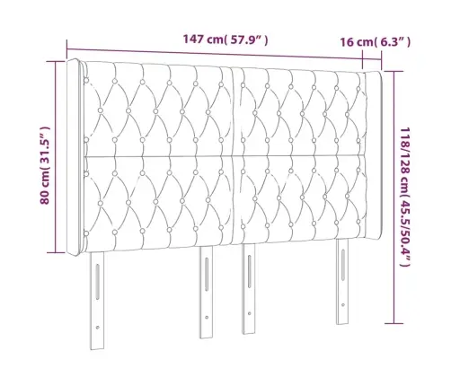 Gultas Galvgalis Ar Led, 147X16X118/128 Cm, Tumši Zaļš Samts Vidaxl