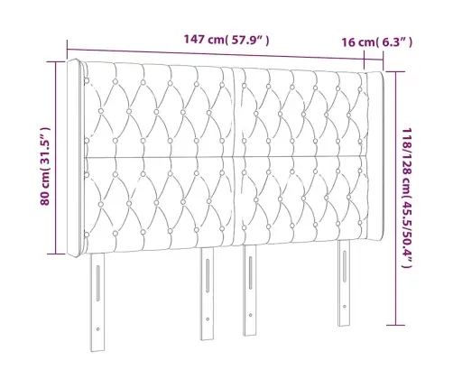Gultas Galvgalis Ar Led, 147X16X118/128 Cm, Tumši Zaļš Samts Vidaxl