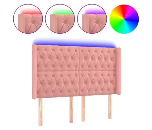 Gultas Galvgalis Ar Led, 147X16X118/128 Cm, Rozā Samts Vidaxl