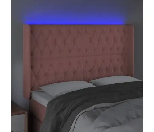 Gultas Galvgalis Ar Led, 147X16X118/128 Cm, Rozā Samts Vidaxl