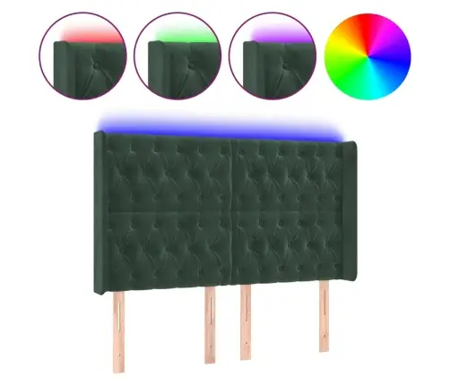 Gultas Galvgalis Ar Led, 163X16X118/128 Cm, Tumši Zaļš Samts Vidaxl