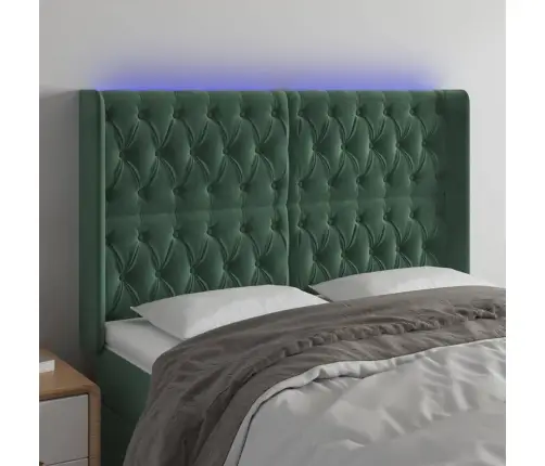 Gultas Galvgalis Ar Led, 163X16X118/128 Cm, Tumši Zaļš Samts Vidaxl