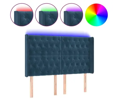 Gultas Galvgalis Ar Led, 163X16X118/128 Cm, Tumši Zils Samts Vidaxl